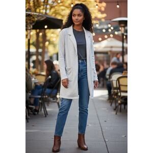 Yest Preppy Academia Cotton Blend Ecru Melange White Gray Speckled Blazer Jacket